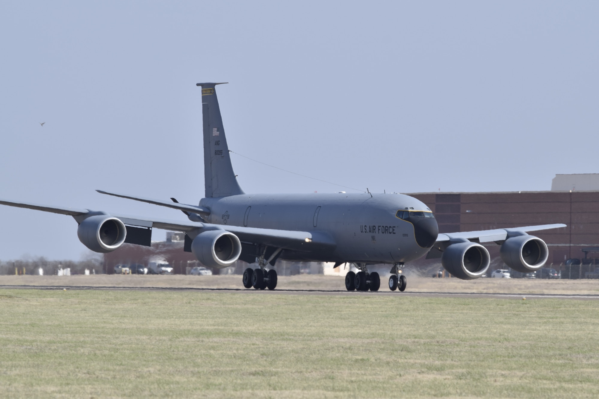 KC-135R Stratotanker, serial # 58-0099, lands at Tinker Air Force Base for induction into the periodic depot maintenance line with the Oklahoma City Air Logistics Complex March 9, 2017, Tinker Air Force Base, Oklahoma. The aircraft is assigned to the 171st Air Refueling Wing, Pennsylvania Air National Guard. (U.S. Air Force photo/Greg L. Davis)