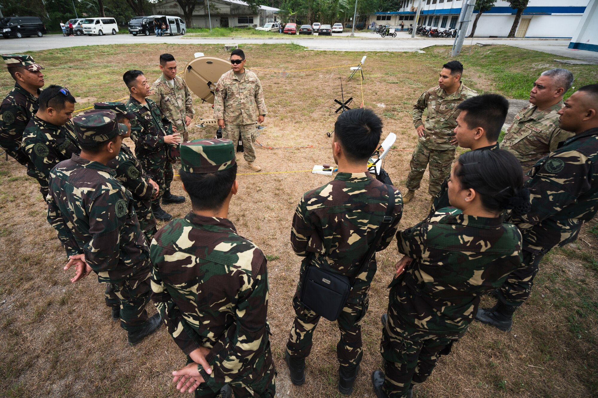 U.S. Air Force communication personnel from the Pacific Air Forces (PACAF) Directorate of Air and Cyberspace Operations and the 291st Combat Communications Squadron participate in a subject matter expert exchange with communication personnel from the Philippine Air Force 950th Communications, Electronics and Information Systems Group during Bilateral Air Contingent Exchange-Philippines (BACE-P) at Cesar Basa Air Base, Philippines, January 30, 2019