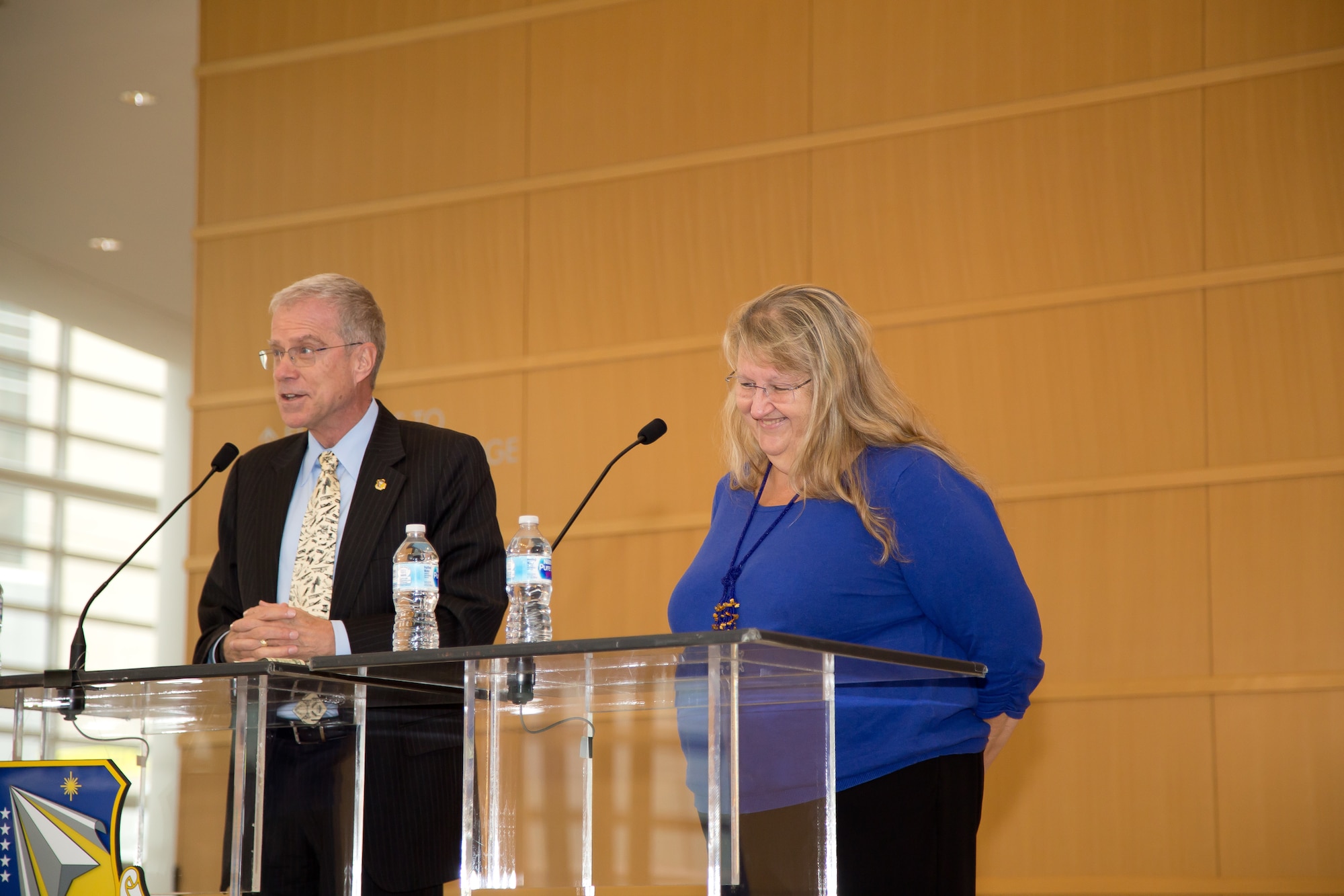 Former AFRL Commander, Maj. Gen. (Ret.) Curtis Bedke and his wife, Ina, were guest speakers at the Aerospace Systems Directorate’s Annual Awards Ceremony held Jan. 24 at the Schuster Center in downtown Dayton. (U.S. Air Force photo/Danielle DeBorde)