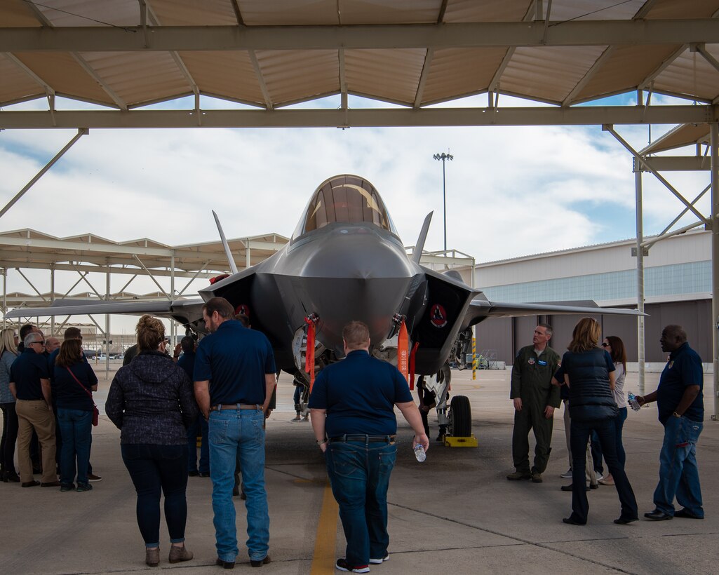 Civic Leaders from Mountain Home Air Force Base, Idaho, receive a tour of the flightline and learn about an F-35A Lightning II, Jan. 31, 2019 at Luke Air Force Base, Ariz.