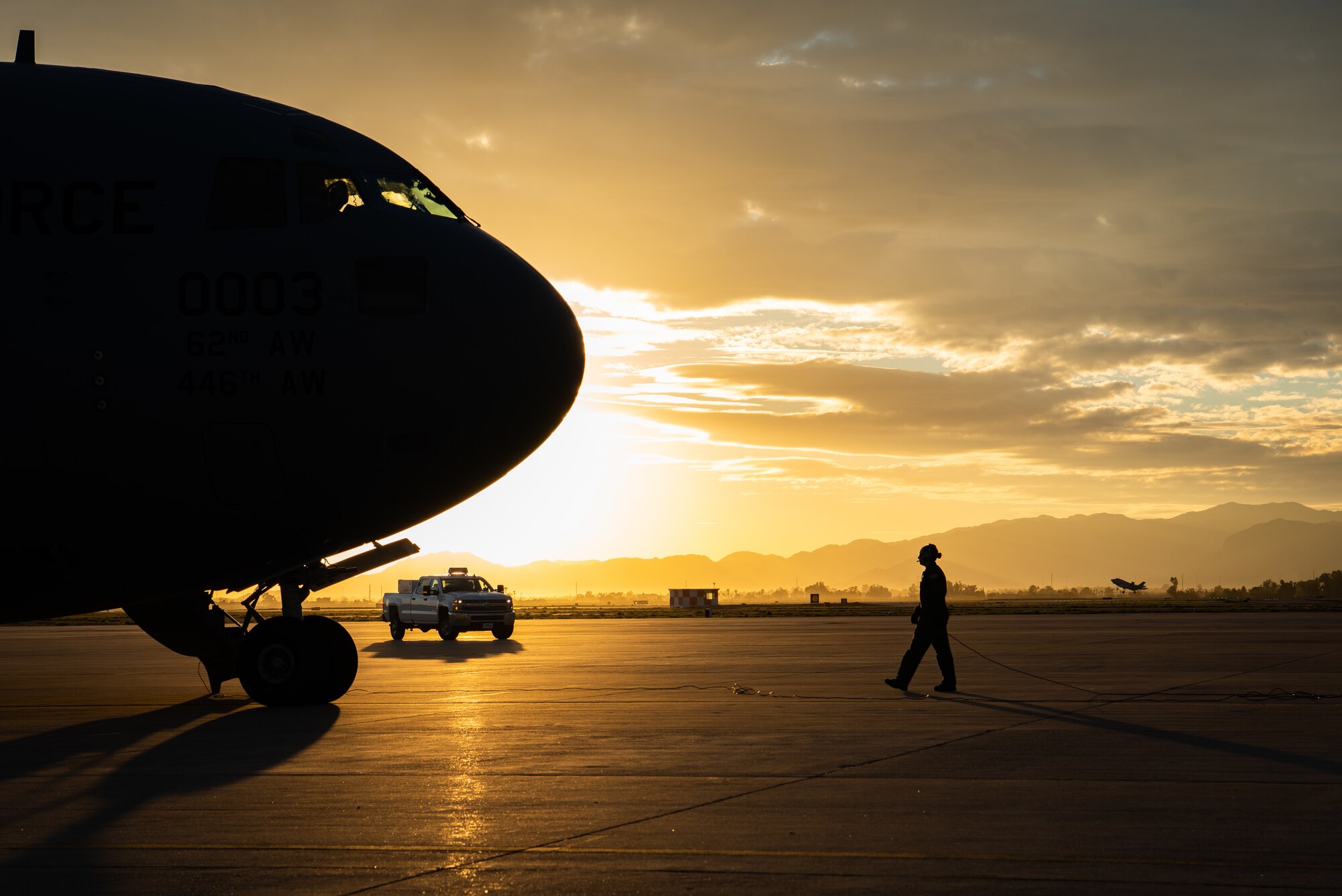 A C-17 Globemaster III pilot conducts a final pre-flight check before take-off, Jan. 31, 2019 at Luke Air Force Base, Ariz.