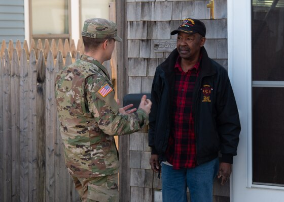 Members of the Rhode Island National Guard go door to door to inform and assist the community after a gas line issue left 7,000 homes in Newport and Middletown without heat on Thursday, January 24, 2019.  The Rhode Island National Guard was part of a multi-agency response to the incident after the Governor declared a state of emergency.  The RING went door to door to check on the health and welfare of the affected communities and keep them up to date as the repairs to the system progressed.  (U.S. Army National Guard photo by Capt. Mark Incze)
