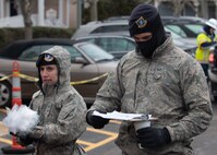 Members of the Rhode Island National Guard go door to door to inform and assist the community after a gas line issue left 7,000 homes in Newport and Middletown without heat on Thursday, January 24, 2019.  The Rhode Island National Guard was part of a multi-agency response to the incident after the Governor declared a state of emergency.  The RING went door to door to check on the health and welfare of the affected communities and keep them up to date as the repairs to the system progressed.  (U.S. Army National Guard photo by Capt. Mark Incze)