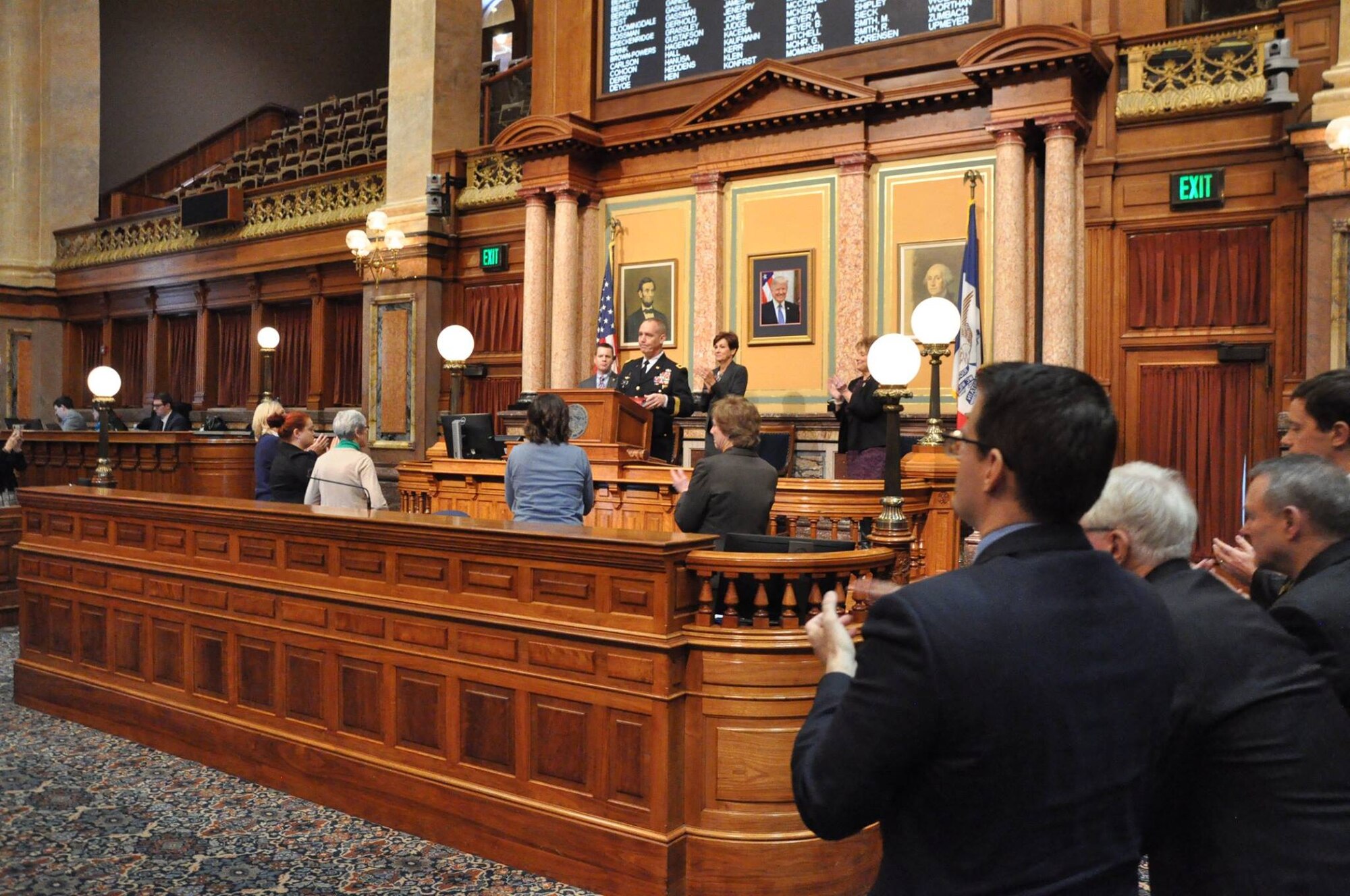 Maj. Gen. Timothy E. Orr, The Adjutant General for the Iowa National Guard, delivers his Condition of the Guard Address to the Eighty-Eighth General Assembly at the Iowa State Capitol on January 17th, 2019. The purpose of this assembly was to inform the representatives on the status of the Iowa National Guard, both Army and Air. (Iowa National Guard photo by Lt. Col. Timothy Mills)