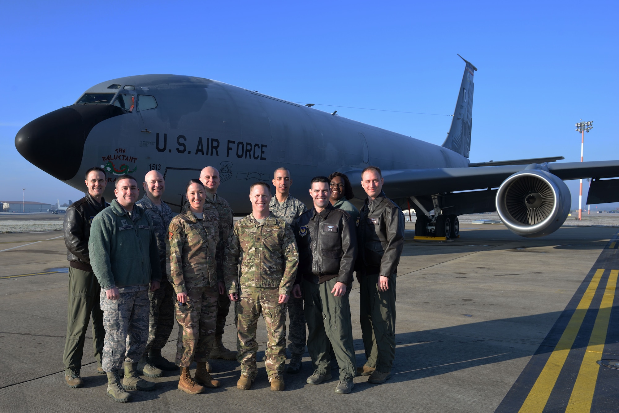 The Team Mildenhall 100th Air Refueling Wing Inspector General Team poses for a group photo at RAF Mildenhall, England, Jan. 31, 2019. Team Mildenhall has been in constant preparation for the unit effectiveness inspection with the inspector general team’s base evaluations, exercises, and commander inspection programs. (U.S. Air Force photo by Karen Abeyasekere)