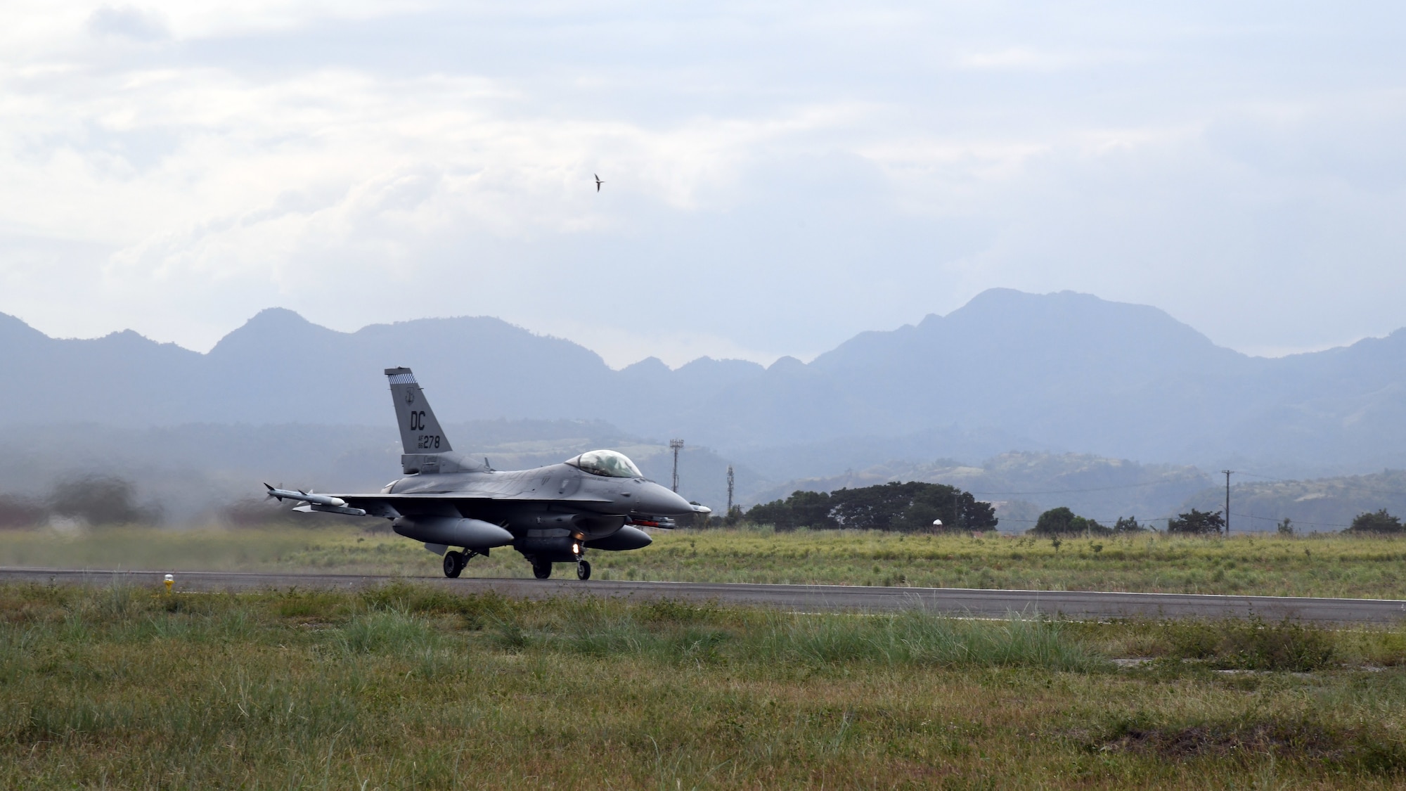 A U.S. Air Force F-16 Fighting Falcon takes off during the Bilateral Air Contingent Exchange-Philippines (BACE-P) at Cesar Basa Air Base, Philippines, Jan. 22, 2019.