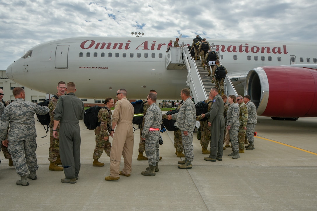 South Dakota National Guard leadership individually says their best wishes to the 114th Fighter Wing Airmen departing on a Air Expeditionary Force deployment last July.