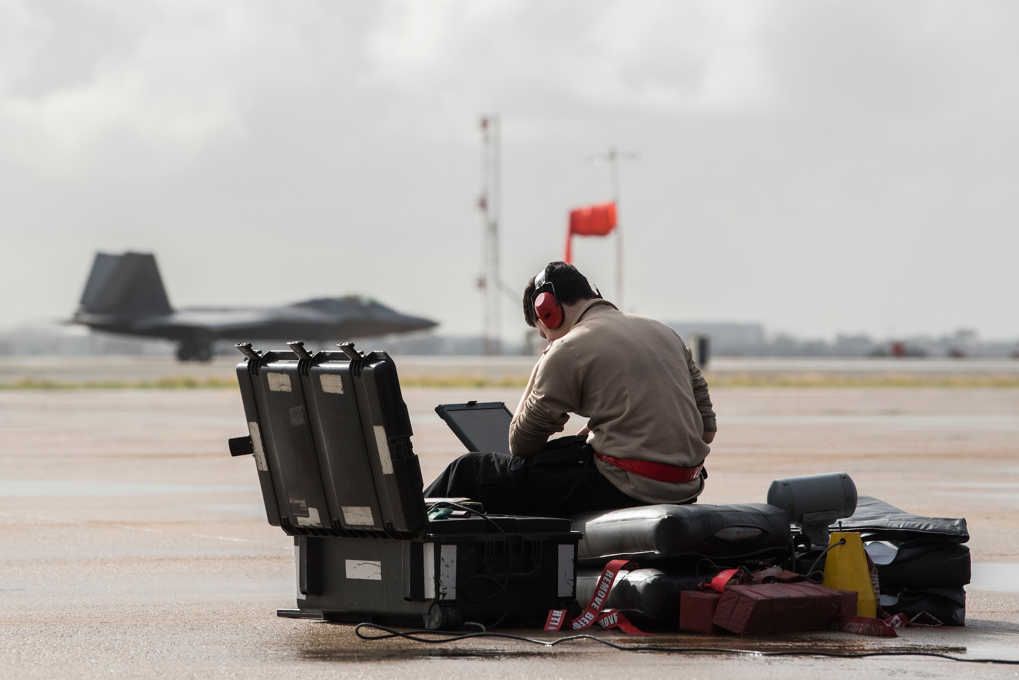 U.S. Air Force Airman 1st Class Angelo Trent, 90th Aircraft Maintenance Unit crewchief, views a portable maintenance aid during in-house exercise Patriot Grizzly at Marine Corps Air Station Miramar, San Diego, Calif., Jan. 18, 2019. Patriot Grizzly involved both active-duty and reserves from Joint Base Elmendorf-Richardson, Alaska, integrating to increase readiness through consistent flying operations.