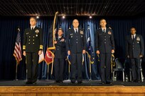 U.S. Navy Adm. Philip S. Davidson, commander, U.S. Indo-Pacific Command, (left), prepares to transfer command of United States Forces Japan from U.S. Air Force Lt. Gen Jerry P. Martinez, (center), to U.S. Air Force Lt. Gen. Kevin B. Schneider (right), at Yokota Air Base, Japan, Feb. 5, 2019. Schneider previously served as the chief of staff, United States Indo-Pacific Command. (U.S. Air Force photo by Senior Airman Donald Hudson)