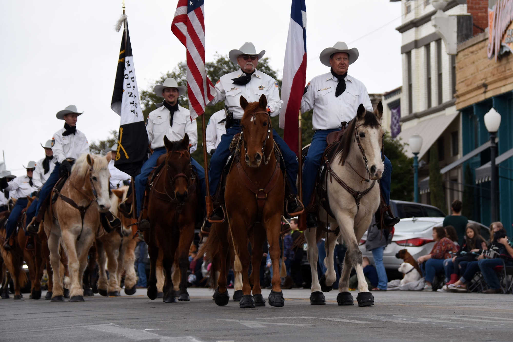 The Midland County Sheriff Mounted Horse Patrol strutted their stuff during the 87th annual San Angelo Stock Show and Rodeo Parade through downtown San Angelo Feb. 2, 2019. The drill team took 2nd place for the out-of-town category of drill for the rodeo parade. (U.S. Air Force photo by Senior Airman Seraiah Hines/Released)