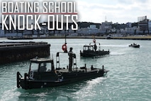 Combat engineers navigate across the water in bridge erection boats (BEBs) and a combat rubber raid craft Jan. 29, 2019 at Naha Military Port. The Marines with Improved Ribbon Bridge Platoon, Bridge Company, 9th Engineer Support Battalion, 3rd Marine Logistics Group are designated as BEB operators, who were tested on a series of maneuvers at the port in order to attain BEB licenses. BEBS are used to move and connect Improved Ribbon Bridge (IRB) bays, which is a tactical bridging system that can span across wet-gaps greater than 100 meters or can function as a raft to ferry vehicles and equipment across larger bodies of water. (U.S. Marine Corps photo by Sgt. Tiffany Edwards)