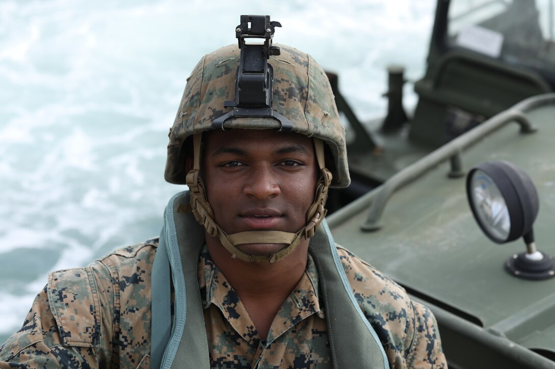 Cpl. Malon Johnson is a combat engineer with Improved Ribbon Bridge Platoon, Bridge Company, 9th Engineer Support Battalion, 3rd Marine Logistics Group. Johnson earned his license as a bridge erection boat (BEB) operator after being tested on a series of maneuvers Jan. 29, 2019 at Naha Military Port. BEBs are used to move and connect Improved Ribbon Bridge (IRB) bays, which is a tactical bridging system that can span across bodies of water greater than 100 meters. Tactical bridging, specifically wet-gap crossing, is a unique function within logistics combat element of the Marine Air-Ground Task Force and ensures mobility across rivers and waterways throughout the Indo-Pacific area of operations. Johnson is a native of San Francisco, California. (U.S. Marine Corps photo by Sgt. Tiffany Edwards)