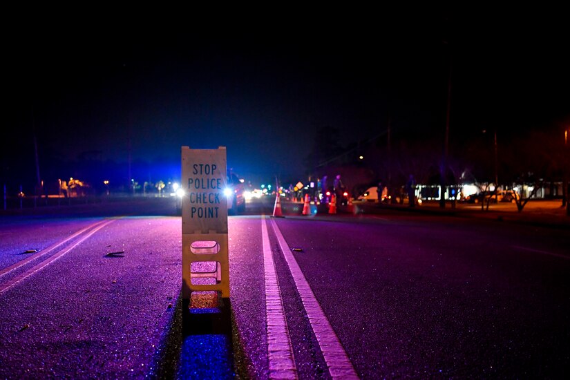 Members of the 628th Security Forces Squadron set up a DUI checkpoint Feb. 3, 2019, at Joint Base Charleston, S.C.