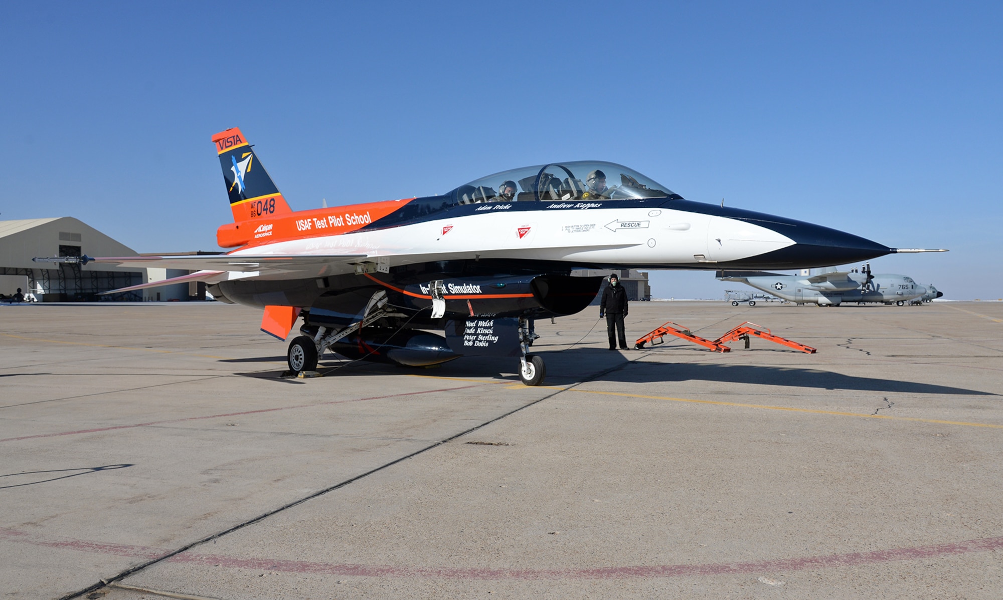 After recently receiving a new look and modifications at the Ogden Air Logistics Complex, the NF-16D known as VISTA (Variable stability In-flight Test Aircraft), prepares to depart Hill Air Force Base, Utah, Jan 30, 2019.  This aircraft is the only one of its kind in the world and is the flag-ship of the United States Air Force Test Pilot School. This F-16 has been highly modified, allowing pilots to change the aircraft flight characteristics and stability to mimic that of other aircraft.  (U.S. Air Force photo by Alex R. Lloyd)