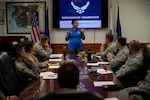 Master Sgt. Dee Parks talks to senior leaders during the 2019 Pacific Air Forces Warrior CARE Event at Joint Base Pearl Harbor-Hickam, Hawaii in early January.