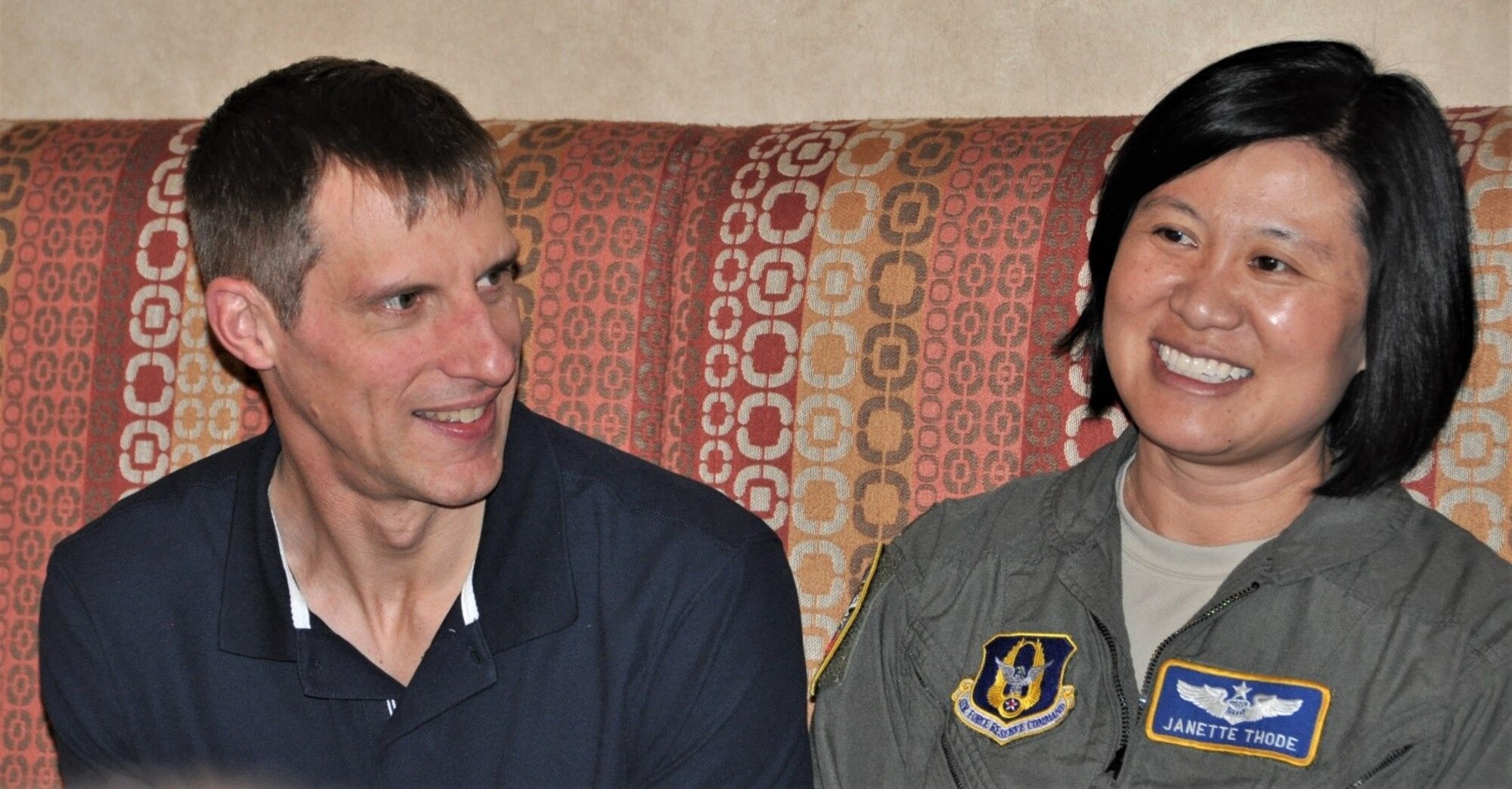 Col. Janette Thode, former deputy commander, shares her farewell luncheon with her husband Allen. All of the group’s geographically separated units were represented at Thode's farewell, who was more than the deputy commander. For several months after she was selected for deputy command, she actually served as the interim commander. (U.S. Air Force photo by Debbie Gildea)