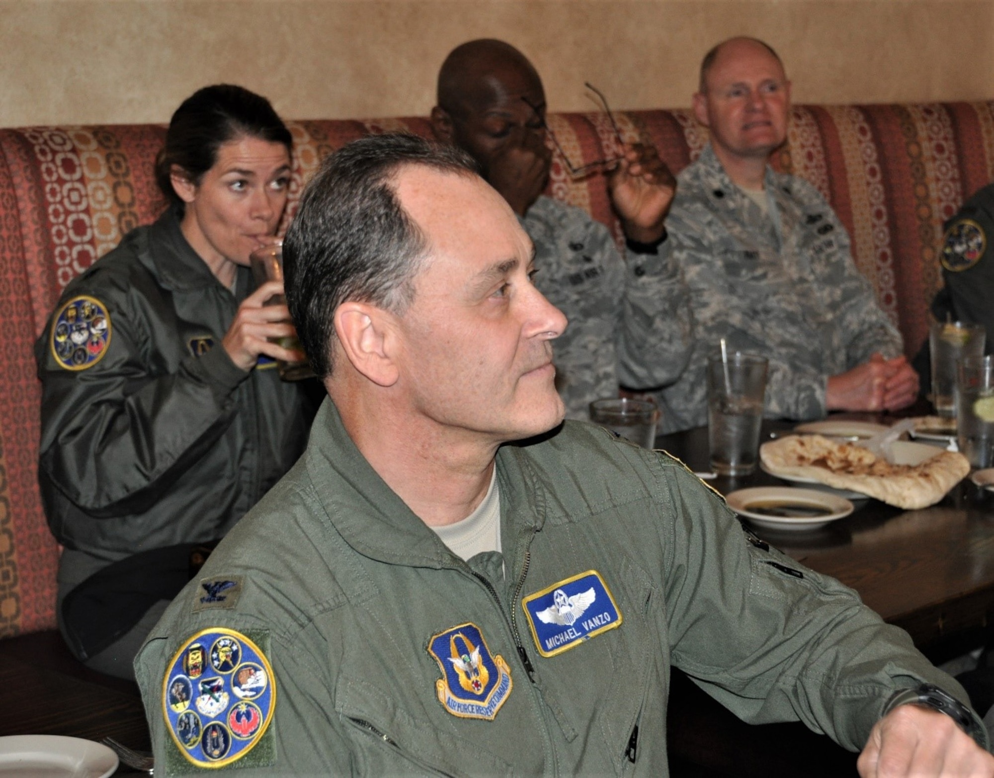 Group director of operations Col. Michael Vanzo maintains his poker face during his farewell luncheon where he was honored for his service to the unit and mission He has moved on to 22nd Air Force headquarters where he serves as the A3 director.(U.S. Air Force photo by Tech. Sgt. Brianne Blackstock)
