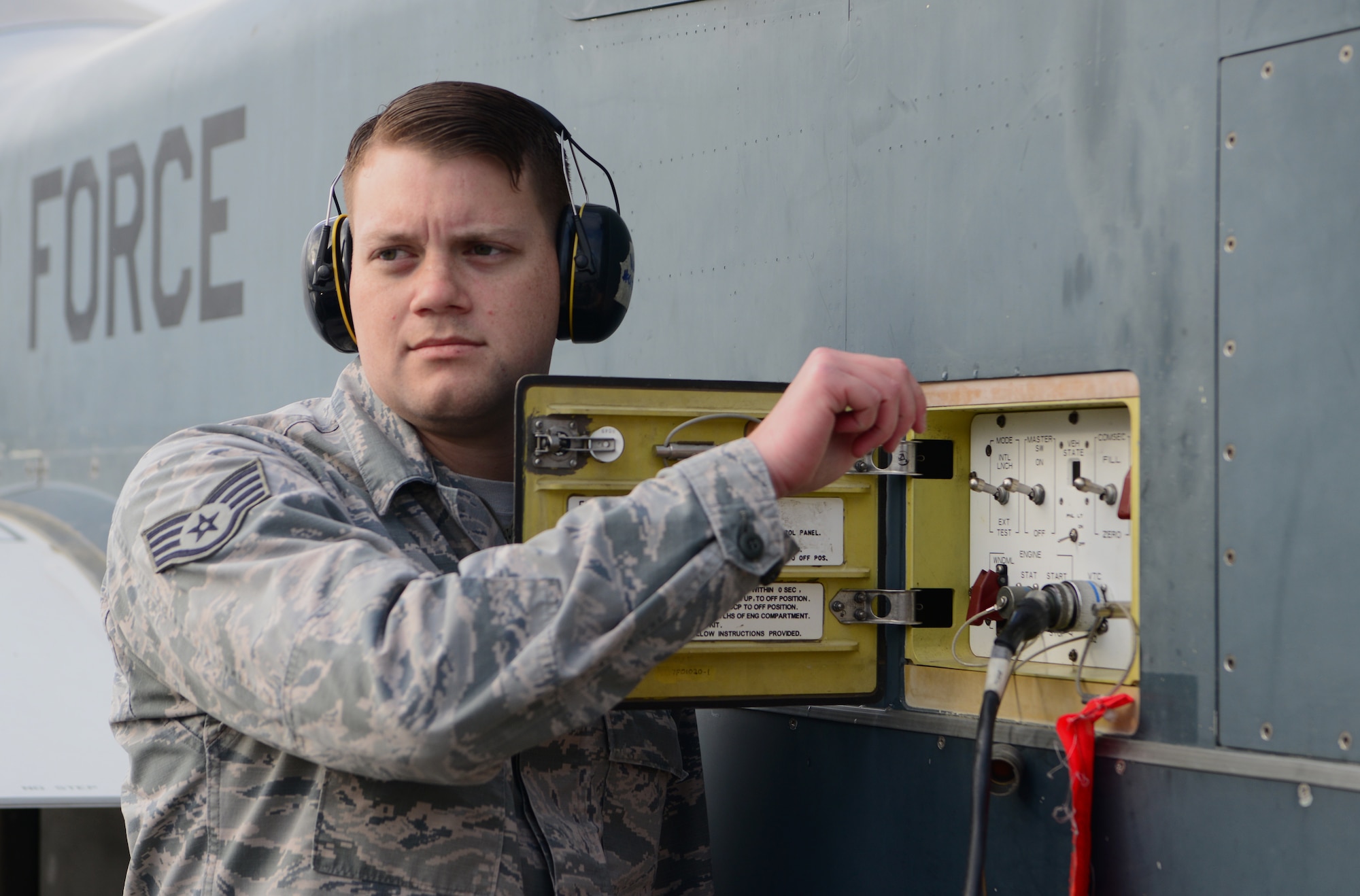 Staff Sgt. Vincent Venegas, 69th Maintenance Squadron Detachment 1 RQ-4 Global Hawk avionics technician, prepares to start an RQ-4