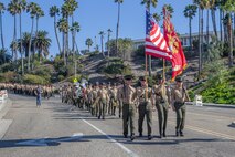 Marines from 2d Battalion 4th Marine Regiment and retired Marines parade in San Clemente, Calif., Nov. 9th, 2018.