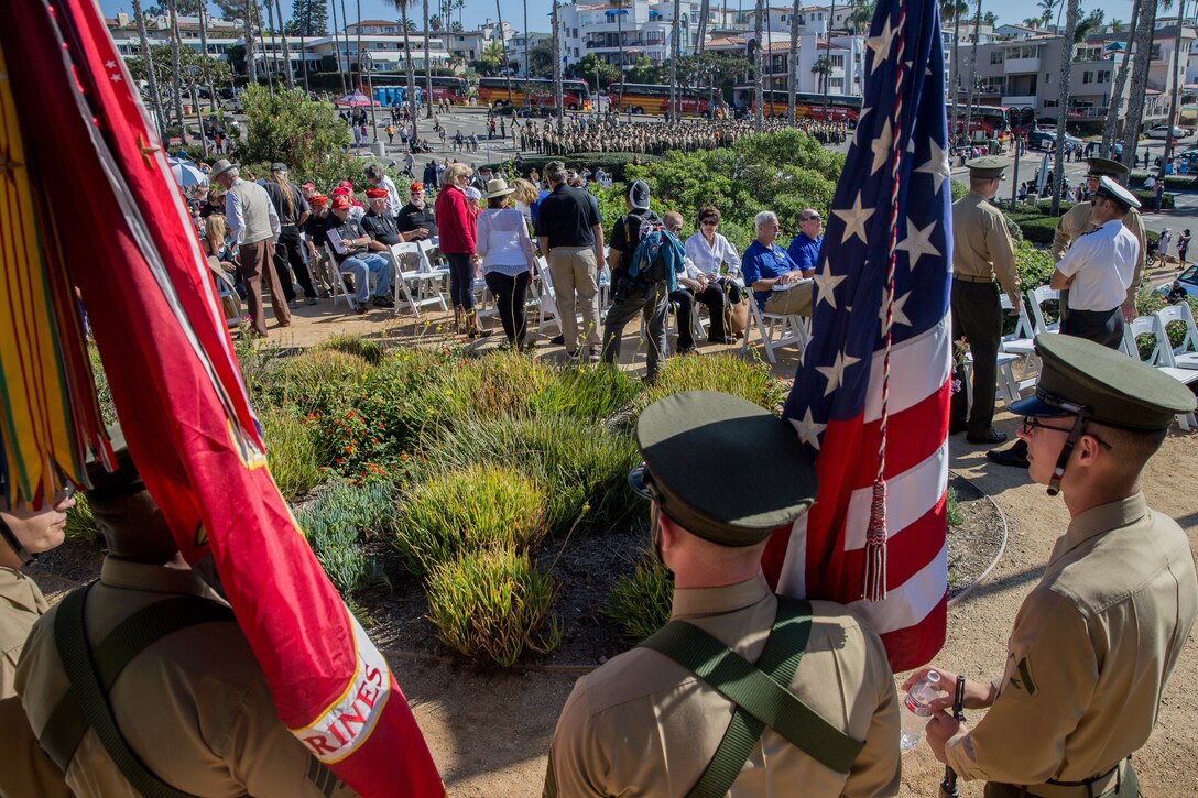 Marines from 2d Battalion 4th Marine Regiment and retired Marines parade in San Clemente, Calif., Nov. 9th, 2018.