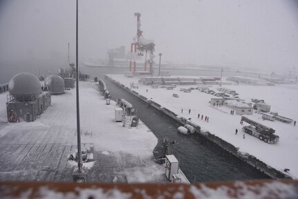 OTARU, Japan (Feb. 08, 2019) - U.S. 7th Fleet Flagship, USS Blue Ridge (LCC 19) arrives for a port visit to Otaru, Japan. Blue Ridge is the oldest operational ship in the Navy, and as 7th Fleet command ship, is responsible for fostering relationships within the Indo-Asia Pacific Region.