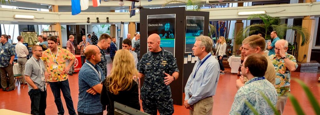 PEARL HARBOR (March 24, 2016) Adm. Scott Swift, commander, U.S. Pacific Fleet speaks with participants of the Integrated Air and Missile Defense (IAMD) Mission Planning Tactical Advancements for the Next Generation (TANG) seminar. The TANG brings government civilians, contractors, enlisted and officer personnel together with commercial enterprises to tackle challenges through innovation. (U.S. Navy photo by Mass Communication Specialist 2nd Class Brian M. Wilbur/Released)
