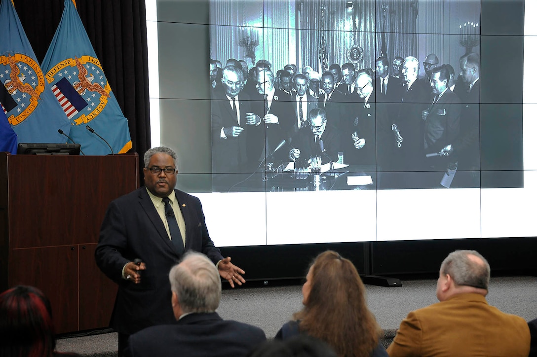 Al Hight, director and chief diversity & inclusion equal employment opportunity manager for the Equal Employment Opportunity Office, shares highlights from Dr. Martin Luther King Jr.’s life like attending the signing of the 1964 Civil Rights Act.