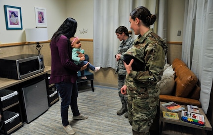 Spouses and military members gather in the new pumping room Jan. 11, 2019, in the Child Development Center at JB Charleston.
