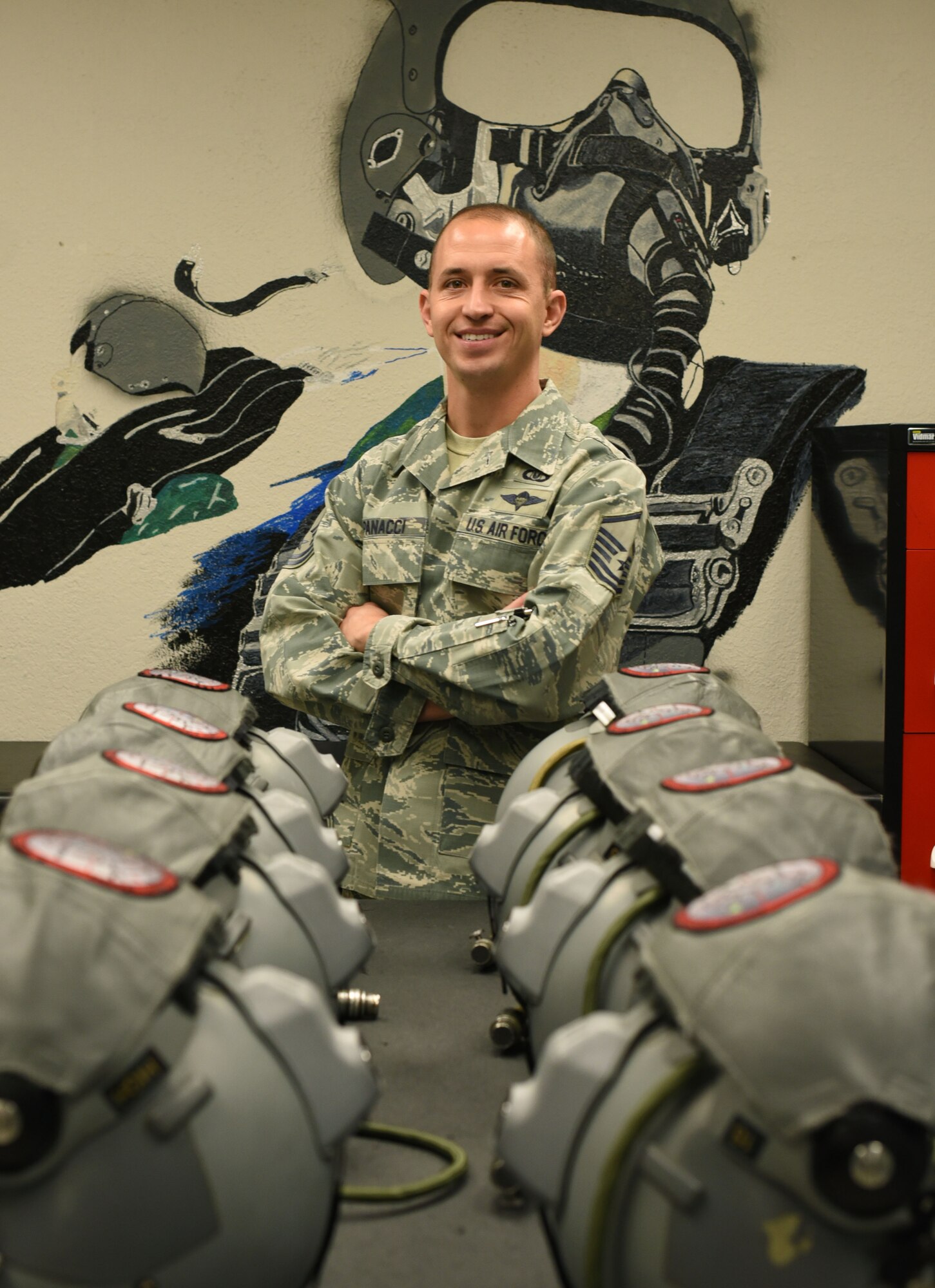 Master Sgt. Rudy Pannaci, a 301st Aircrew Flight Equipment NCOIC, shares why he joined the military and his career goals during an interview for a Spotlight feature in Jan. 29, 2019. The Spotlight series gives a behind-the-scenes look at the men and women who are the driving force of the 301st Fighter Wing. (U.S. Air Force photo by Tech. Sgt. Melissa Harvey)