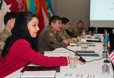 Afghan Ambassador to the United States, Roya Rahmani, addresses attendees at the U.S. Central Command hosted, Central and South Asia (CASA) Directors of Military Intelligence Conference, Feb. 4, 2019. The annual conference brings together Directors of Military Intelligence from Central and South Asia and subject matter experts from America’s intelligence and academic community to discuss present and future threats facing the CASA region, and lay the ground work for increased regional intelligence cooperation. This year’s conference focused on conflict resolution in Afghanistan. (Photo by Tom Gagnier)