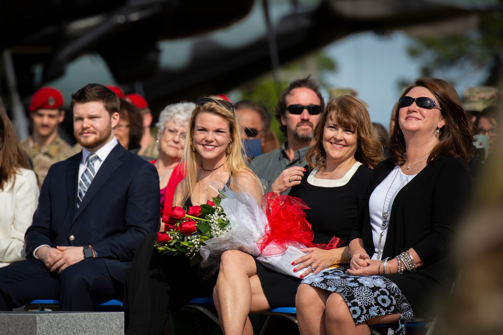 The family of U.S. Air Force Col. Claude K. Tudor, Jr., commander of the 24th Special Operations Wing, attend Tudor's promotion ceremony at Hurlburt Field, Florida, Feb. 8, 2019.
