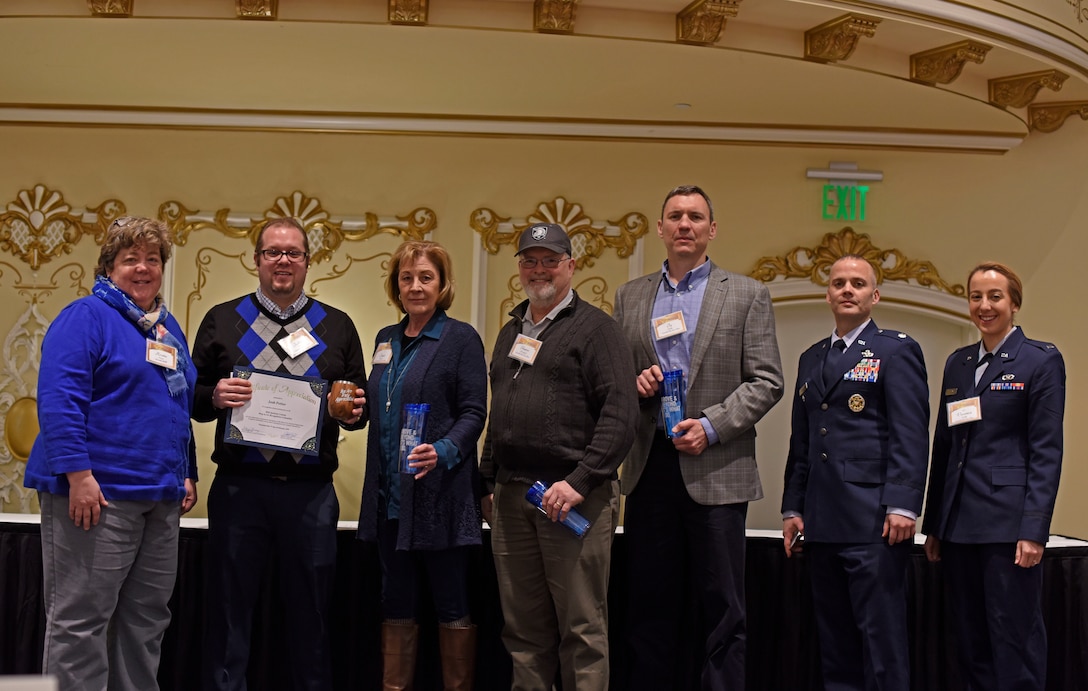 Leadership and members of the 92nd Civil Engineer Squadron represent Fairchild Air Force Base during the 2018 Spokane County Commute Trip Reduction Program Way-To-Go Awards at the Historic Davenport Hotel in Spokane, Washington, Feb. 7, 2019.