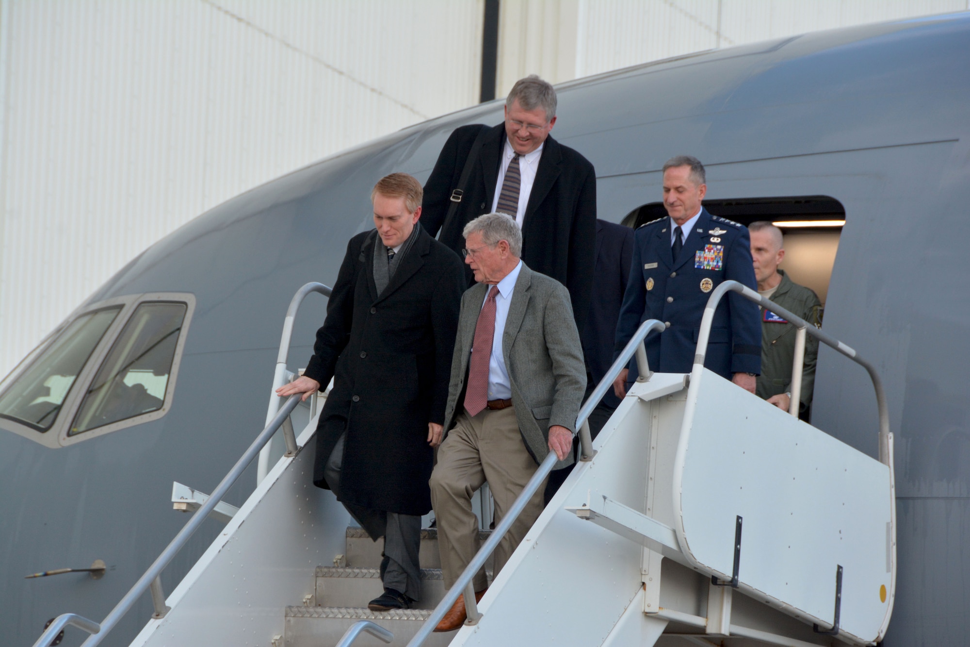 Gen. David Goldfein, U.S. Air Force Chief of Staff, departs from a KC-46A Pegasus at Altus Air Force Base, Oklahoma, Feb. 8, 2019. Goldfein said he believes every Airman sent into combat should be properly equipped and that today fulfills part of that obligation. (U.S. Air Force photo by Tech. Sgt. Samantha Mathison)