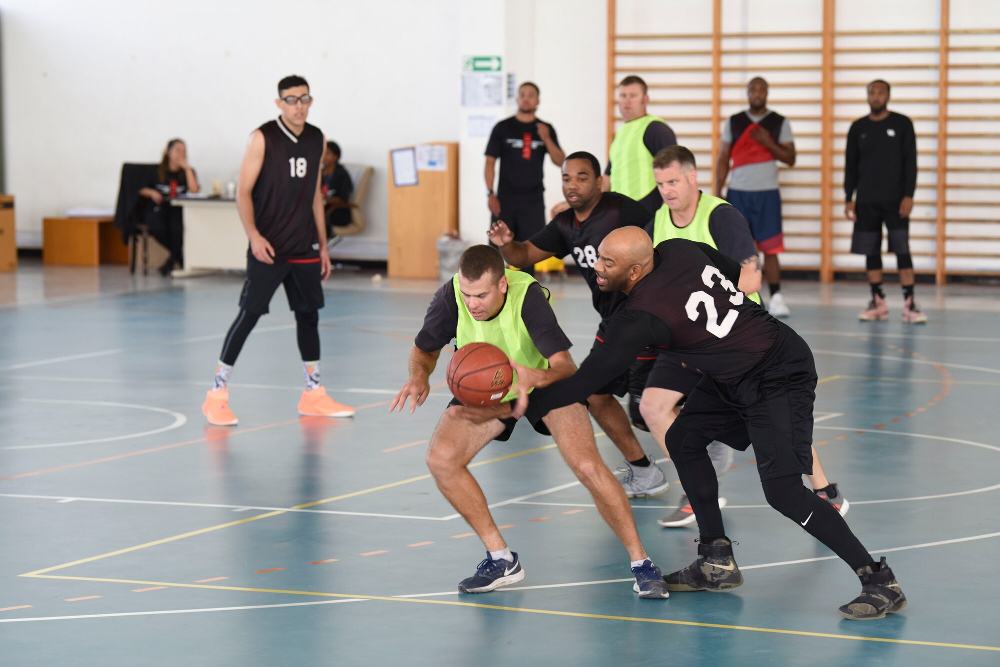 The U.S. team steals the ball during the basketball portion of the Friendship Games Feb. 6, 2019, at Al Dhafra Air Base, United Arab Emirates.