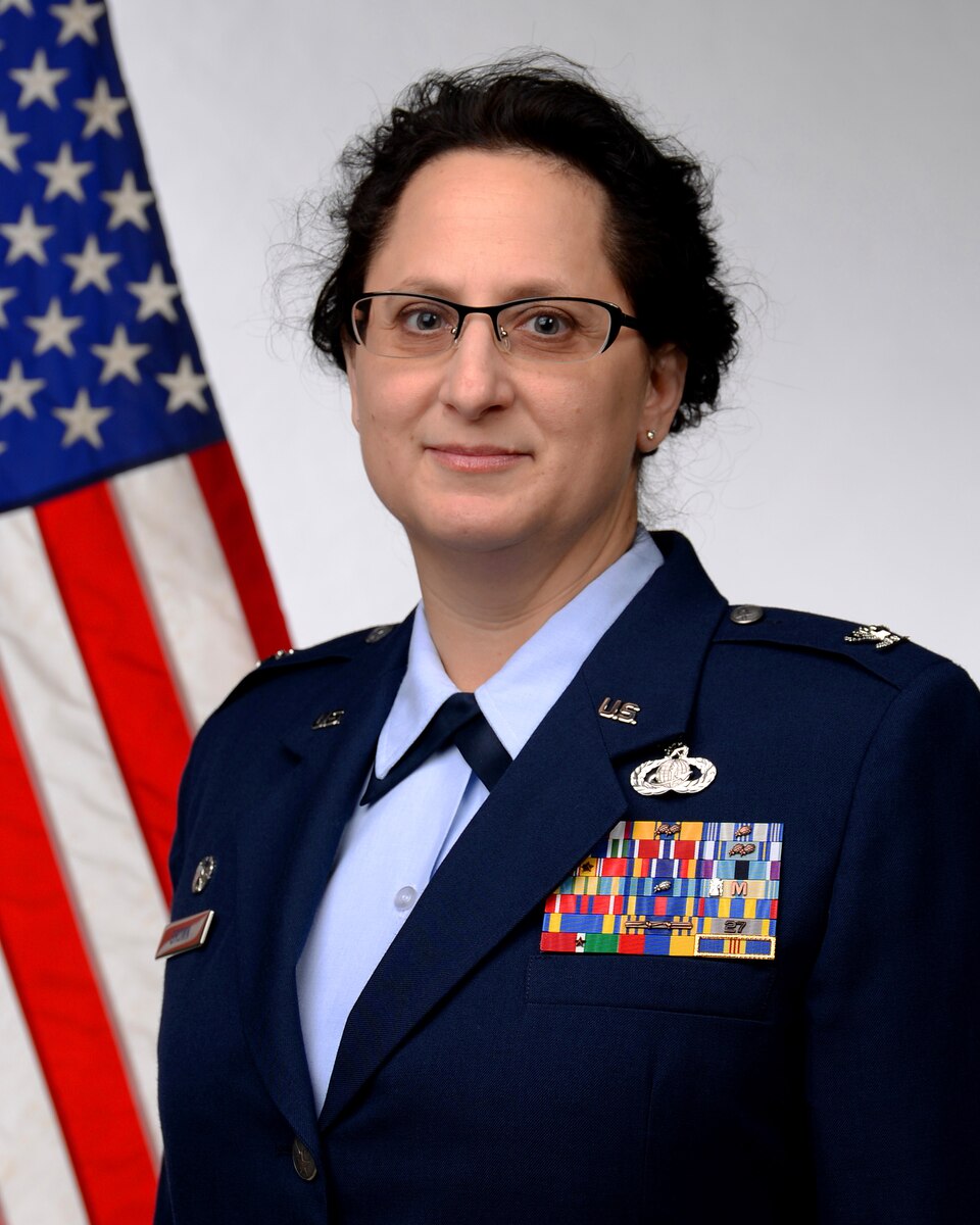 A picture of Col Diana Brown, 177th Fighter Wing Vice Commander, posing for an official photo.