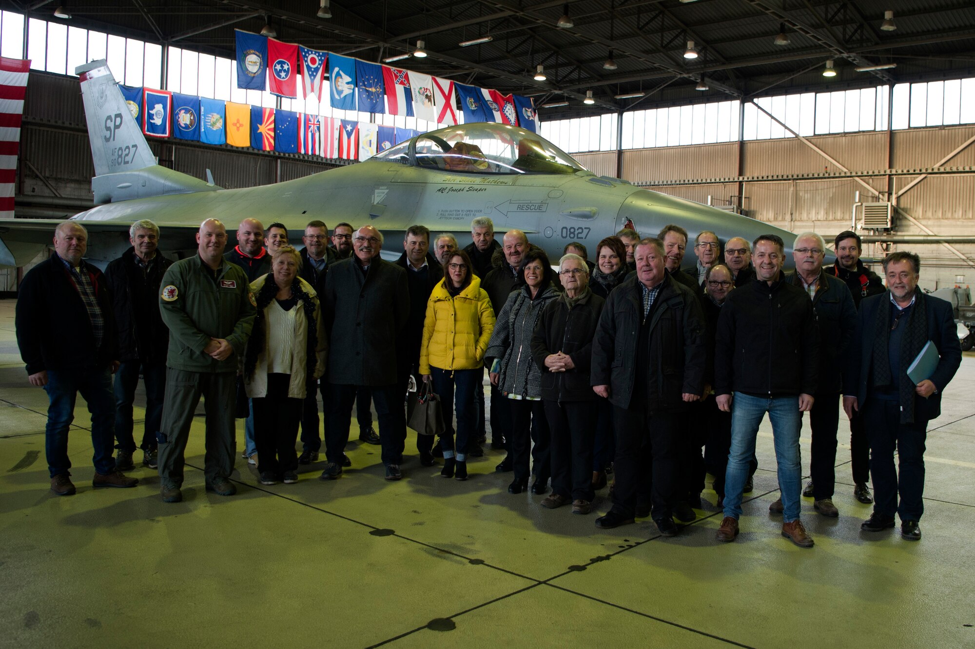 Council members visited Hangar 1 and learned details about the F-16 Fighting Falcon.