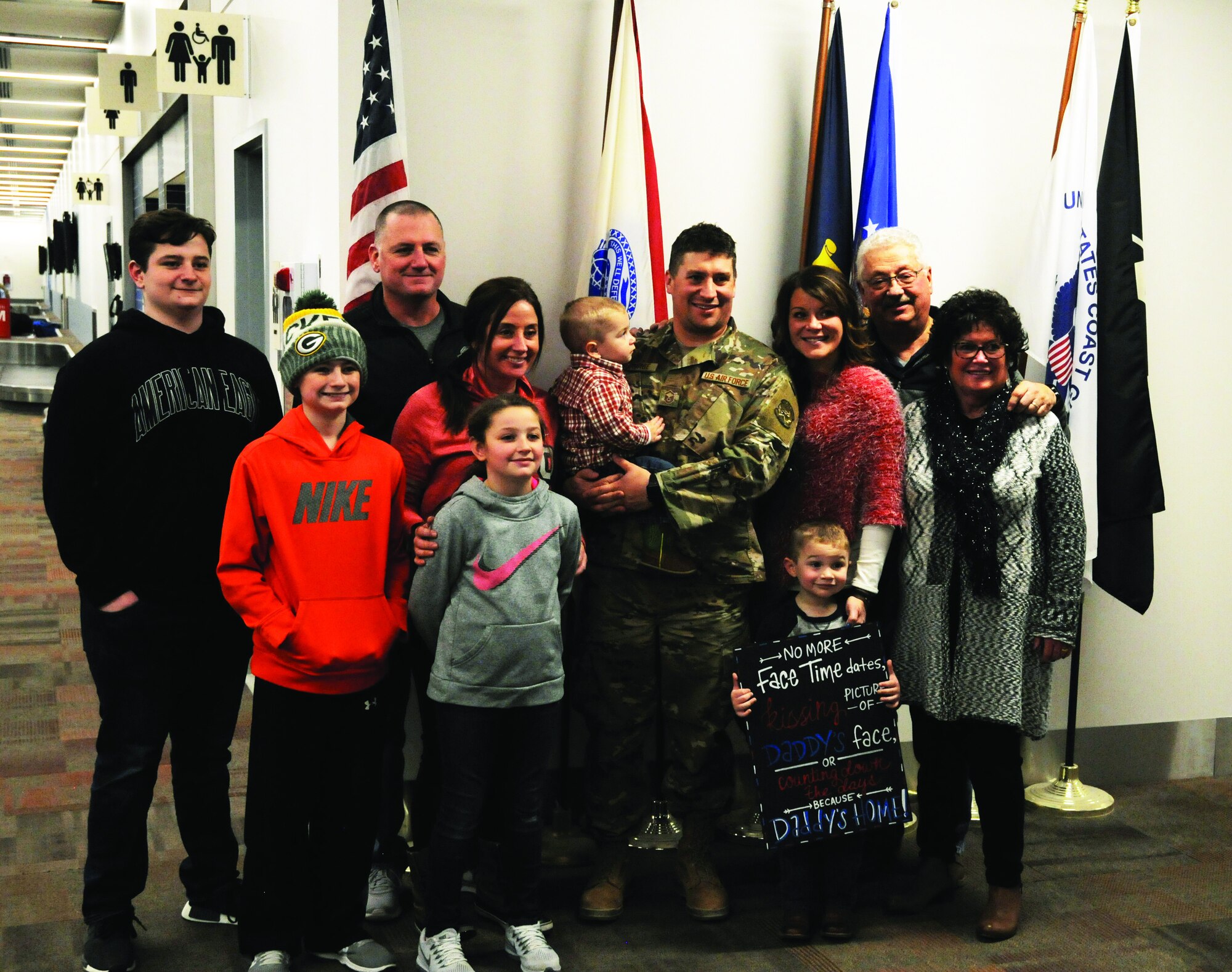 Airmen from the 445th Airlift Wing Operations Group, Civil Engineer Squadron, Logistics Readiness Squadron and Operations Support Squadron are welcomed home as they arrive at the Dayton International Airport throughout the month of January 2019. Approximately 150 Airmen returned from deployments in January. The wing deployed 344 Airmen in 2018 to more than 10 countries around the globe.
