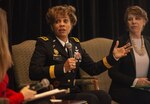 Lt. Gen. Nadja West, Army surgeon general and commander of Army Medical Command at Joint Base San Antonio-Fort Sam Houston, discusses the Army's efforts to retain Soldiers during a panel discussion in Washington, D.C., Feb. 6.