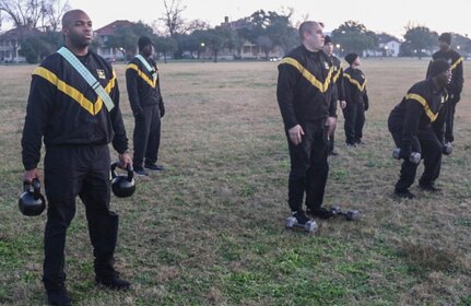 U.S. Army North Soldiers work on proper techniques for the Hand-Release Push-Up during training for the Army Combat Fitness Test at Joint Base San Antonio-Fort Sam Houston Jan. 28. The ACFT is designed to provide Soldiers with a modern assessment of their physical fitness and help them maintain a high level of fitness while ensuring they are capable of handling physically demanding combat situations.