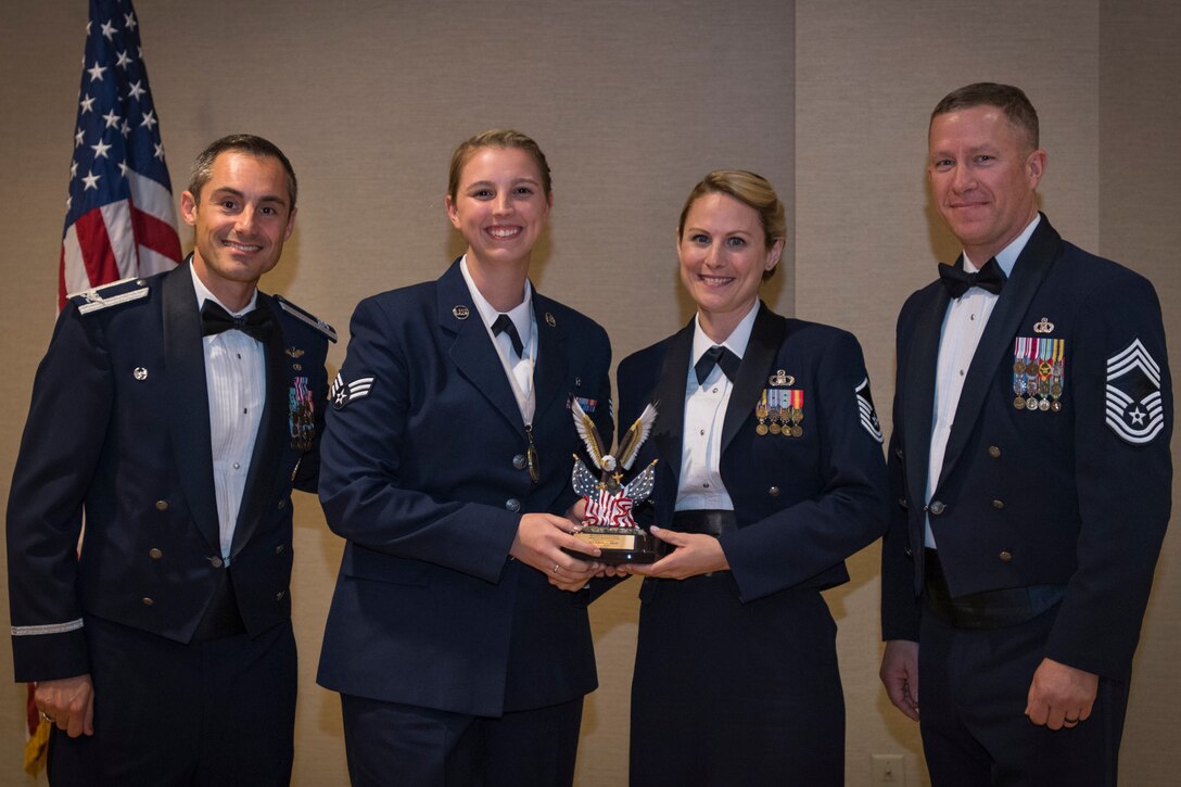 Airmen recieve awards from Airman Leadership School (ALS), Feb. 7, 2019, at Moody Air Force Base, Ga. ALS is a the 5-week course designed to develop Airmen into effective front-line supervisors by focusing on building leadership abilities, teamwork skills and effective communication. (U.S. Air Force photo by Airman Taryn Butler)