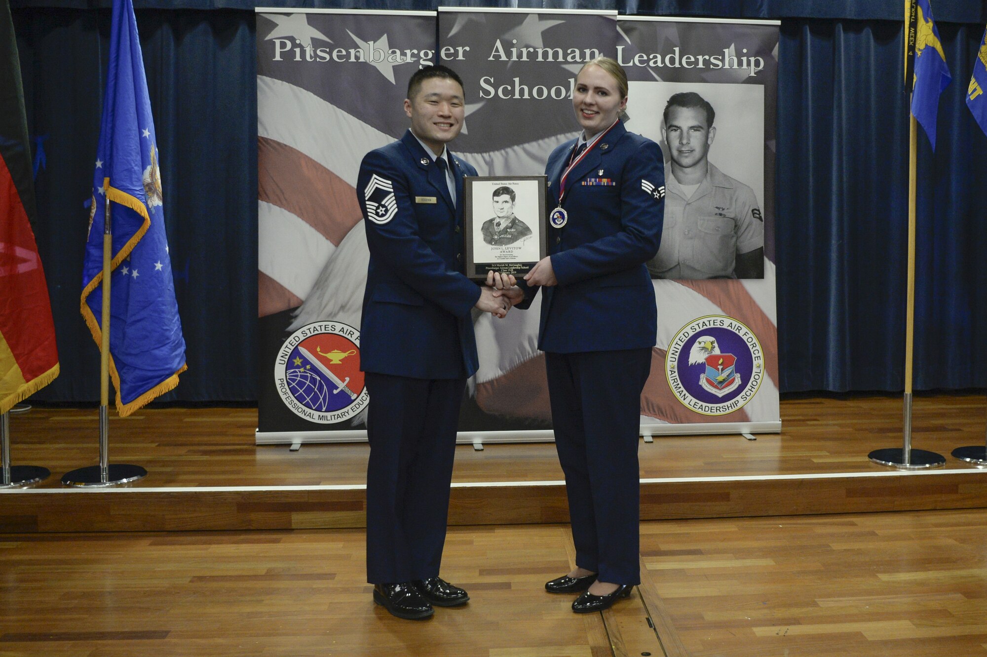 The Levitow award is the highest honor given to the student who displays excellence in all categories of Enlisted Professional Military Education, and is named in honor the lowest ranking Airman to ever receive the Medal of Honor.