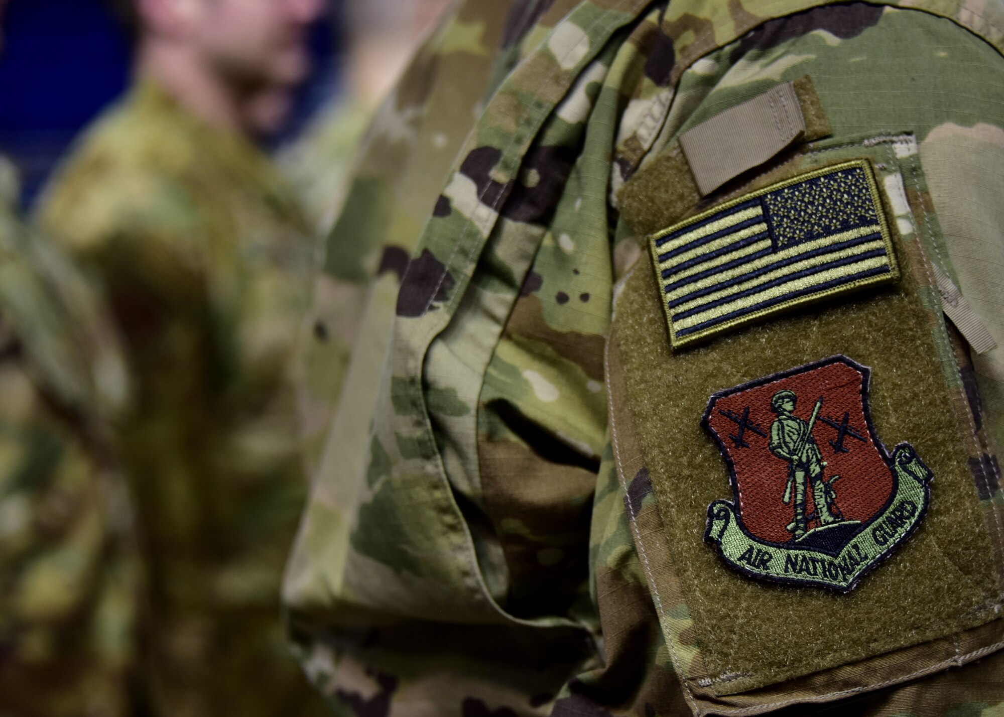 Airmen stand at ease in formation during the Homecoming Ceremony at the University of Delaware’s Bob Carpenter Center in Newark, Del., Feb. 10, 2019. Friends, family and fellow Airmen gathered at the ceremony to thank the deployers for their service and sacrifice to the First State and the Nation. (U.S. Air National Guard photo by Senior Airman Katherine Miller)