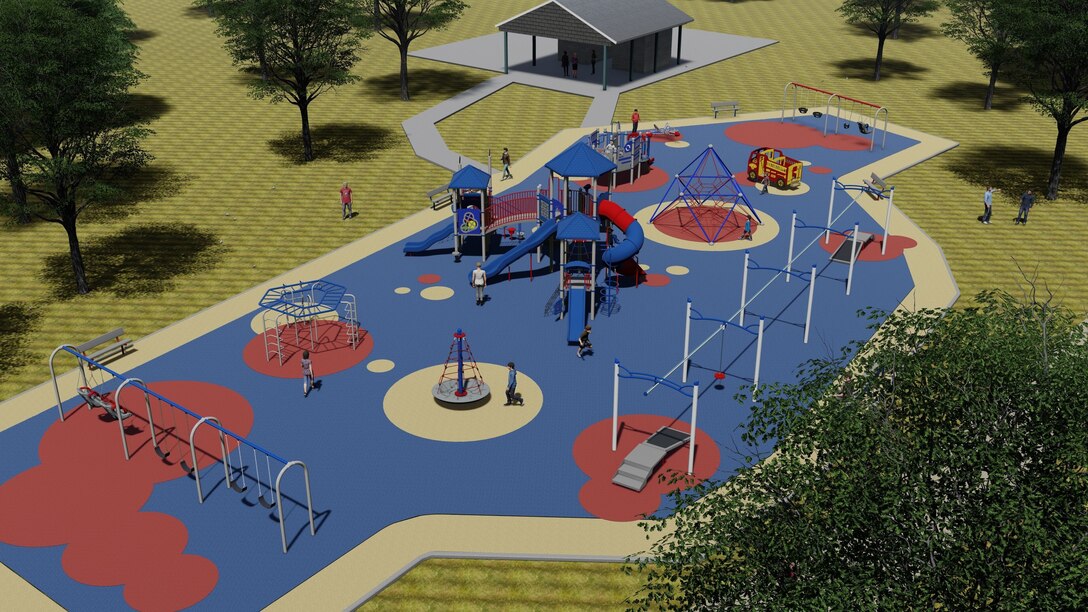 The Freedom Park playground will be built into two separate sections. One section will be for a 2-5-year-old area and the other section is a 5-12-year-old area, with equipment varying based on age range. (U.S. Air Force graphic)