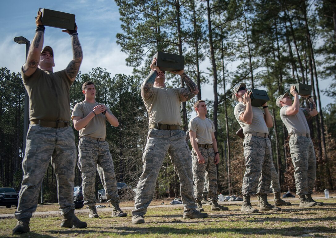 Team Shaw Airmen from the 20th Security Forces Squadron perform ammo lifts at Shaw Air Force Base, S.C., Feb. 6, 2019.