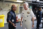 The commander of U.S. Southern Command, Navy Adm. Craig Faller, visits the Brazilian Navy helicopter carrier Atlântico (A 140).