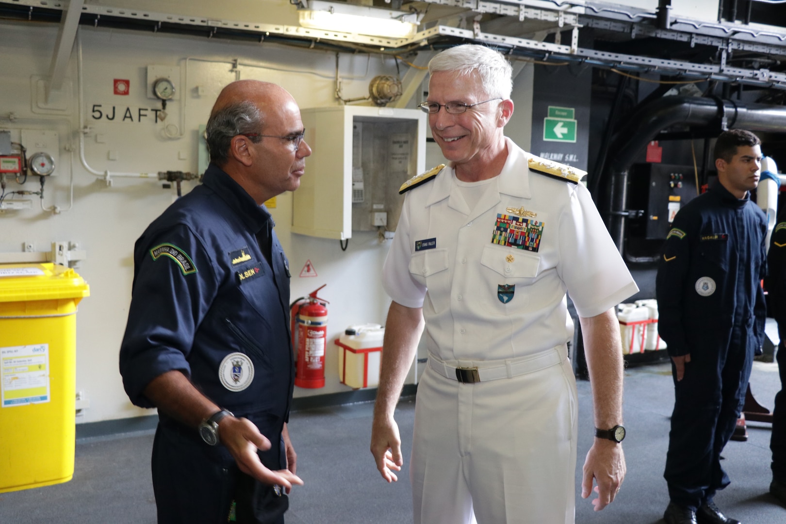 The commander of U.S. Southern Command, Navy Adm. Craig Faller, visits the Brazilian Navy helicopter carrier Atlântico (A 140).
