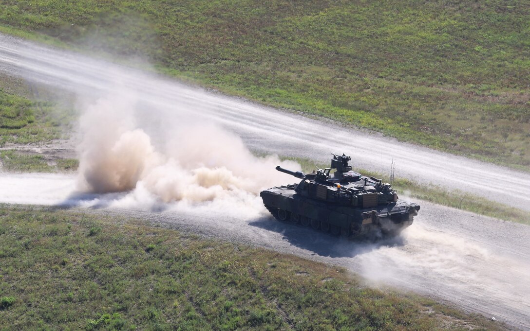 Tankers from the 1st Armored Brigade Combat Team, 3rd Infantry Division, train at Rodriguez Live-Fire Complex in South Korea.