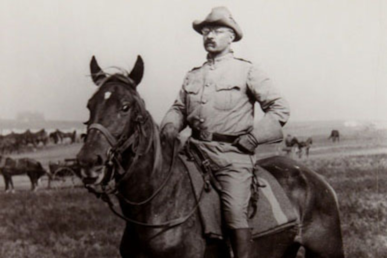 A man in uniform sits atop a horse.