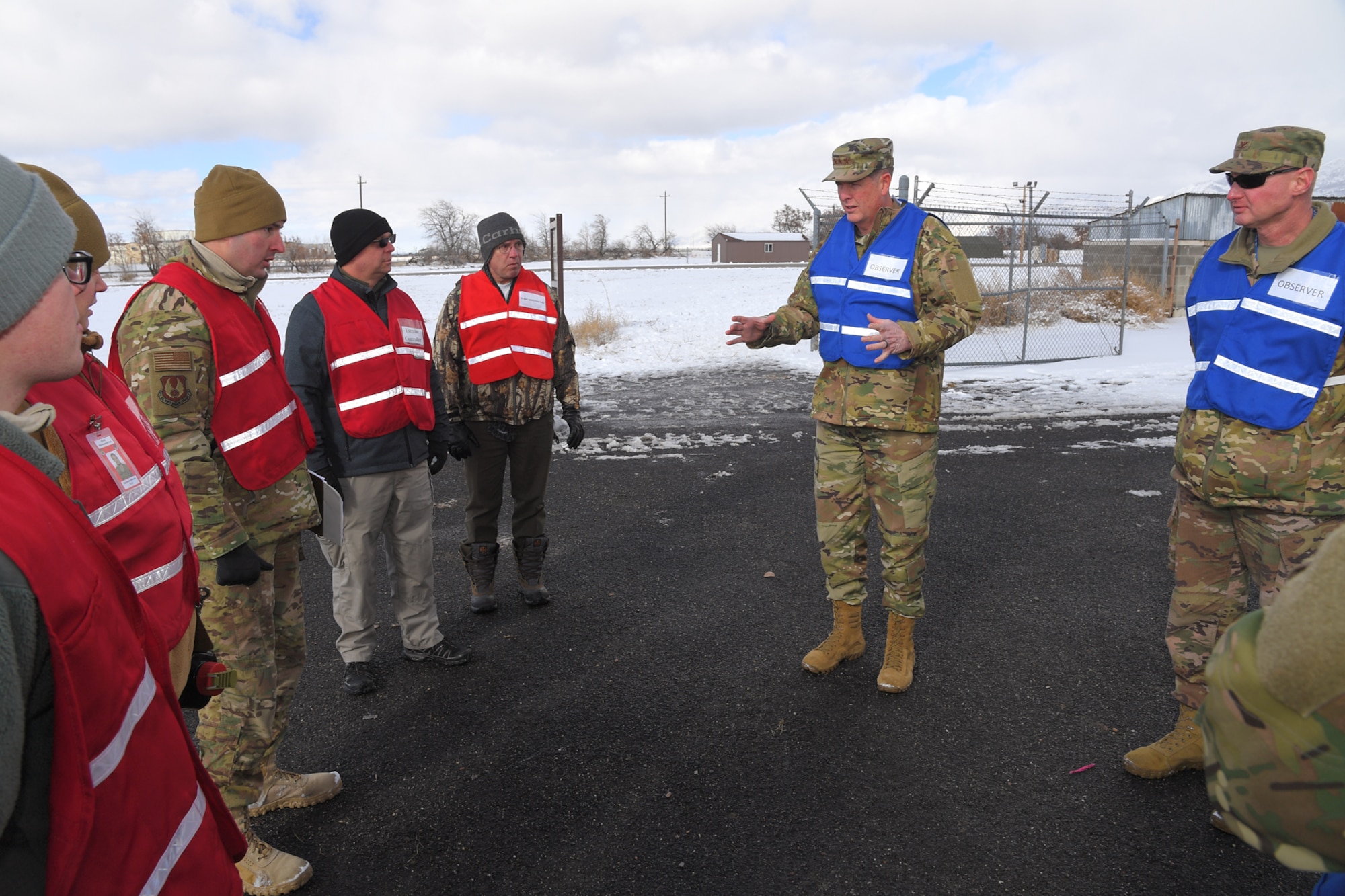 Lt. Gen. Gene Kirkland, Air Force Sustainment Center commander, interacts with members of the Wing Inspection Team during a readiness exercise Feb. 7, 2019, at Hill Air Force Base, Utah. The general and other AFSC leadership visited Hill AFB Feb. 3-8 as part of a “move the flag” visit that immersed them in the local mission, and allowed them to interact with the workforce and personally communicate AFSC goals.