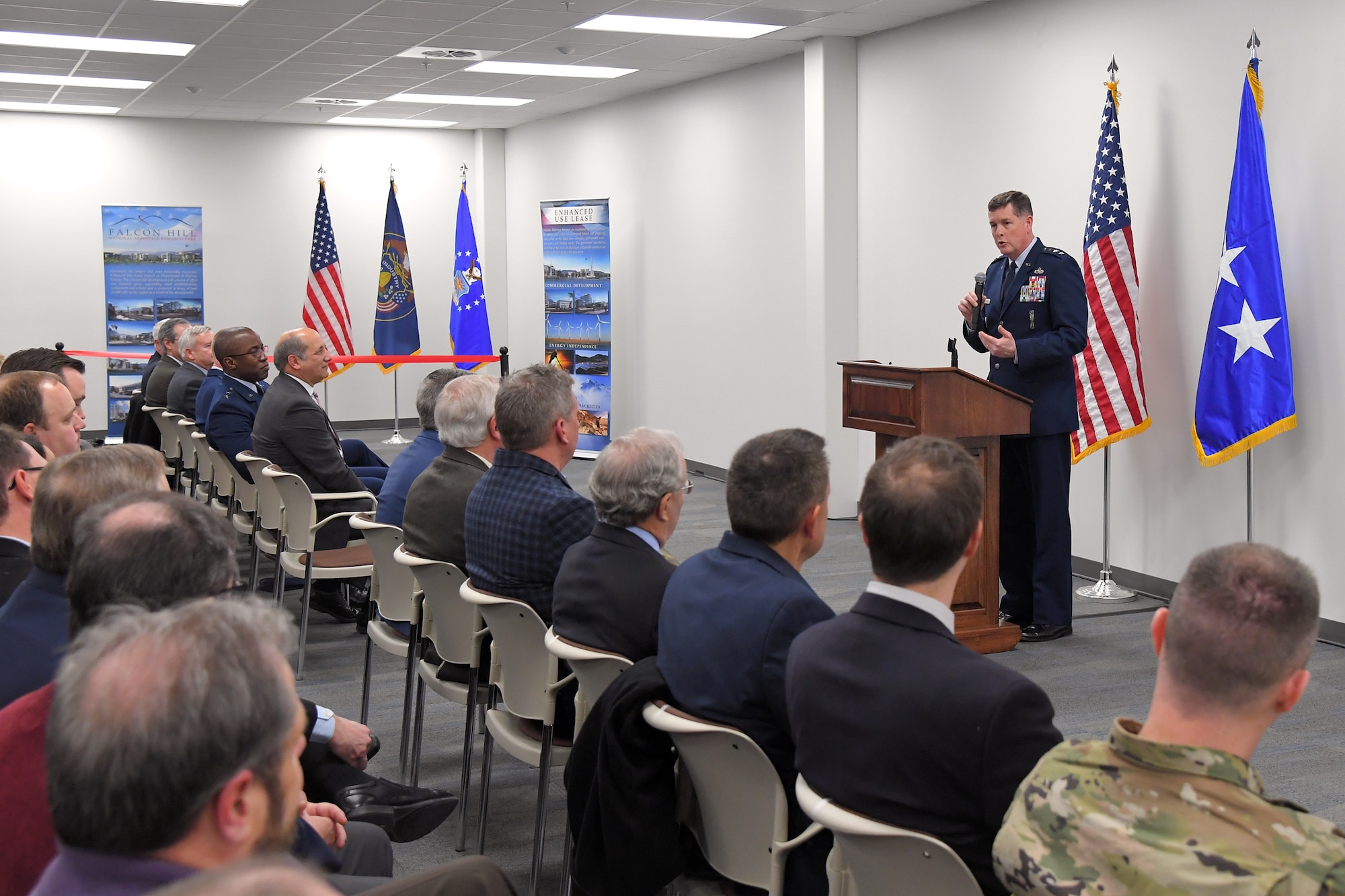 Lt. Gen. Gene Kirkland, Air Force Sustainment Center commander, discusses the importance of training and innovation with Airmen during a readiness exercise Feb. 7, 2019, at Hill Air Force Base, Utah.